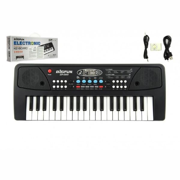 Piánko/Varhany/Klávesy 37 kláves, napájení na USB + přehrávač MP3 + mikrofon plast 40cm v krabici 