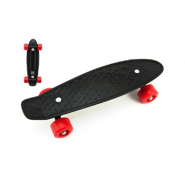 Skateboard 43cm nosnost 60kg plastové osy černá červená kola 