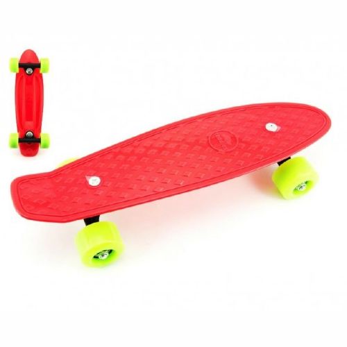 Skateboard 43cm nosnost 60kg plastové osy červený zelená kola 