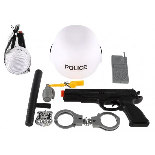 Sada SWAT helma+pistole na setrvačník s doplňky plast v síťce 