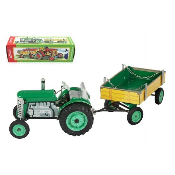 Traktor Zetor s valníkem zelený na klíček kov 28cm Kovap 